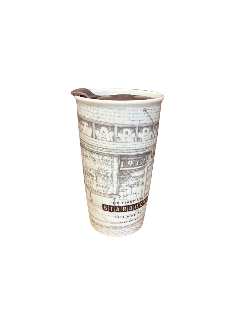 Starbucks 2016 First Store Pike Place Ceramic Travel Tumbler Mug 12oz